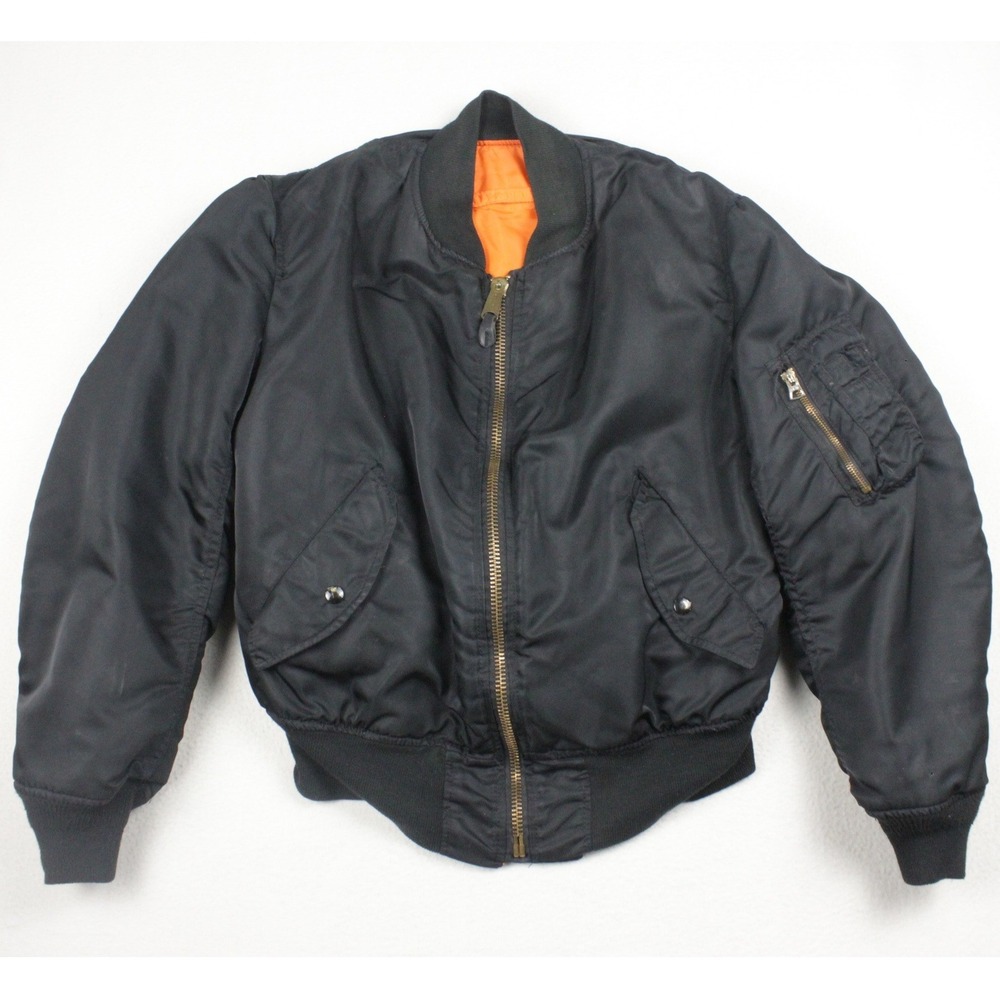 Vintage Alpha Industries MA-1 Flight Jacket Medium Black USA Bomber Military